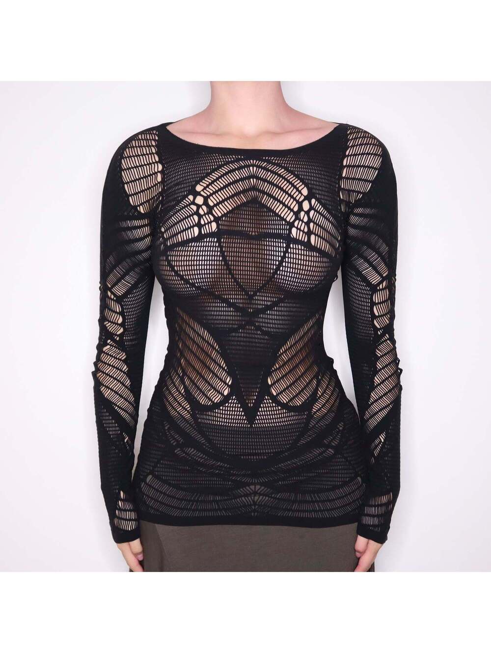 Modern WOLFORD Black Fishnet Long Sleeve Top (XS)